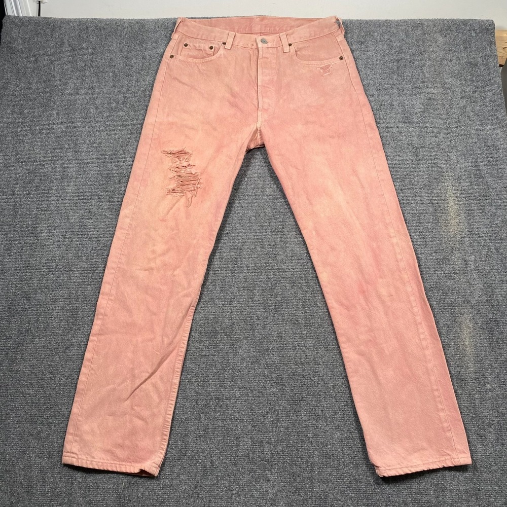 Vintage 80s Levi's Jeans Pink Washed 31x30 Button Fly Straight Leg Distressed